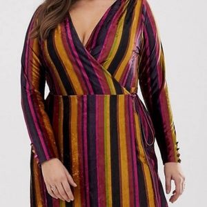 Rainbow stripe velvet midi dress